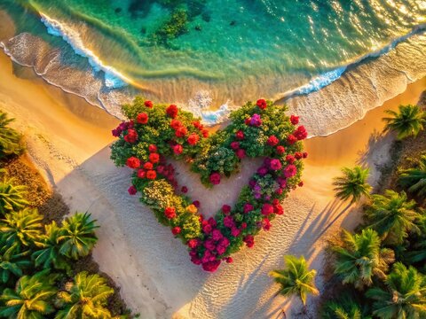Drone View of Romantic Valentine's Day Beach Scene in Brazil