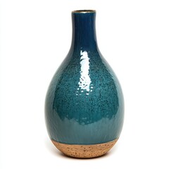 A blue vase adorned with a gold rim stands out against a clean white background, showcasing its elegant design and vibrant color contrast.