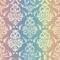 Damask seamless pattern motifs Elegant floral damask pattern in soft pastel colors on a textured background.