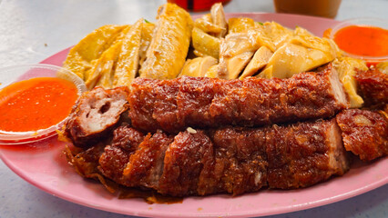 Asian Chinese Dishes: Pork Loh Bak and Steamed Chicken 