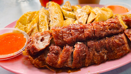 Asian Chinese Dishes: Pork Loh Bak and Steamed Chicken 