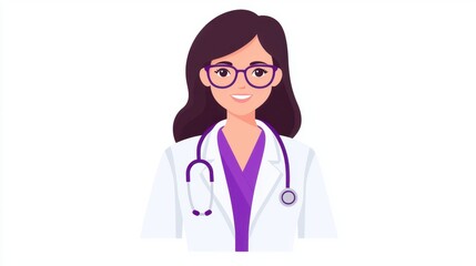 Fototapeta premium Friendly Female Doctor in White Coat with Stethoscope Smiling Brightly