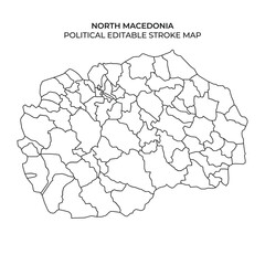 Editable political map of North Macedonia with regions outlined