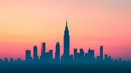 Obraz premium Silhouette of city skyline at sunset.