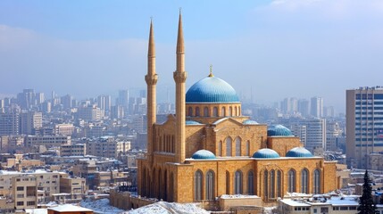 Naklejka premium Mohammad Al Amin Mosque Beirut Winter Skyline