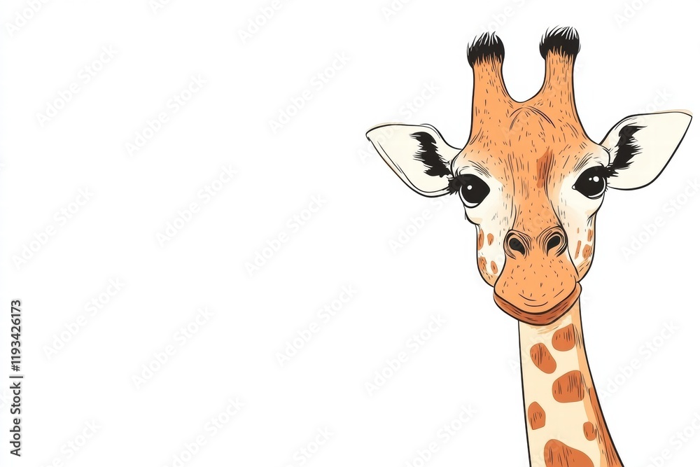 Leinwandbilder illustration of a smiling giraffe with distinct features on a plain background. generative ai