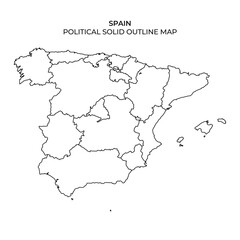 Outline map of Spain showcasing political boundaries and regions