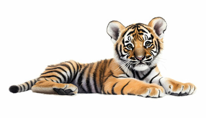 Obraz premium Cute tiger cub cartoon isolated on white background