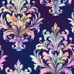 Damask seamless pattern fabric with woven motifs colorful design vibrant environment artistic viewpoint
