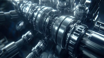 Fototapeta premium Closeup of complex metallic gear system machinery