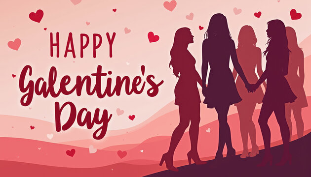Colorful illustration for Galentine's Day with lively graphics and a heartfelt celebration of friendship among women.