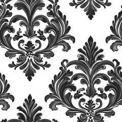 Elegant damask seamless pattern fabric with intricate motifs on a woven background perfect for stylish home decor and textiles