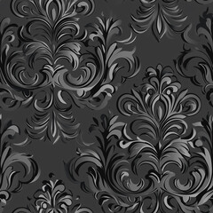 Elegant damask seamless pattern fabric motifs textured woven design contemporary home decor black and grey color palette