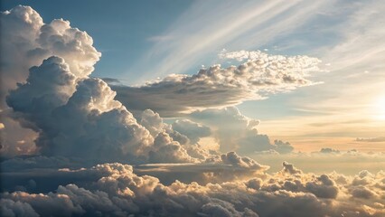 Golden Hour Cumulus Cloudscape Aerial View, Dramatic Lighting, Textured Sky, Cloud Formations Cloudscape Photography, Aerial Photography