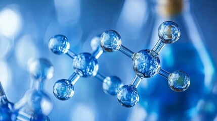 A detailed shot of a biochemistry lab with drug formulation research, showcasing visible molecular models and clear space for promotional content or captions.