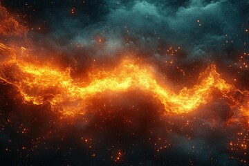 realistic fire flames with intricate details, flickering brightly amidst swirling smoke, creating a dramatic and captivating atmosphere