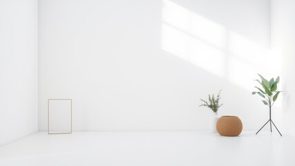 Minimalist Room Interior Design Mockup with Plants and Frame