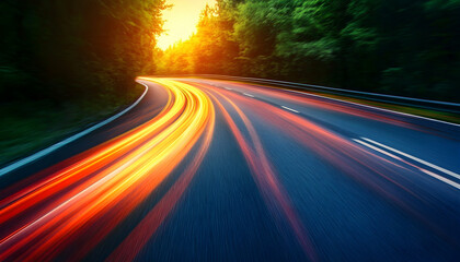 Digital data flow on road in concept of cyber global communication and coding with graphic creating vision of fast speed transfer to show agile digital transformation disruptive innov