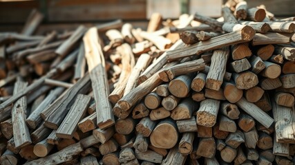 A Stack of Weathered Wooden Logs Ready for Winter