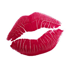 Red lipstick kiss mark isolated on a transparent background; PNG