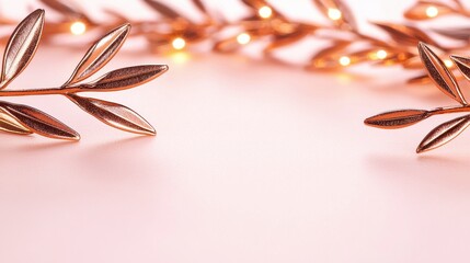 Elegant Copper Leaves with Soft Glow on a Light Background