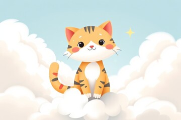 there is a cartoon cat sitting on a cloud in the sky