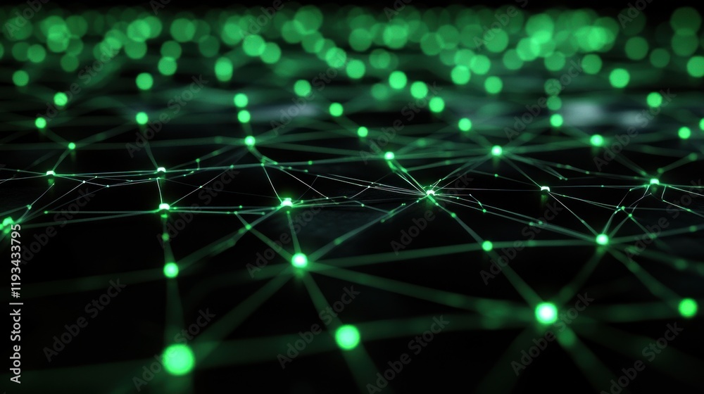 Poster abstract network visualization green nodes and connections digital technology data network interconn