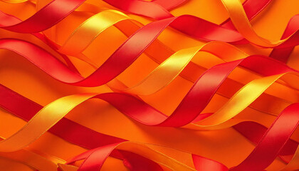 Copy space Red and yellow ribbons arranged in vibrant layers