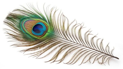 Obraz premium Single Peacock Feather Detailed Macro Photography, Vibrant Colors, Elegant Design, Nature, Bird Peacock feather, macro photography