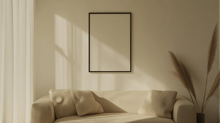 Contemporary Living Room Mockup with Beige Sofa Design