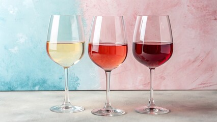 Three Wine Glasses White, RosÃ©, Red Wine Composition, Pastel Background, Wine Tasting, Wine Glasses Wine, Photography