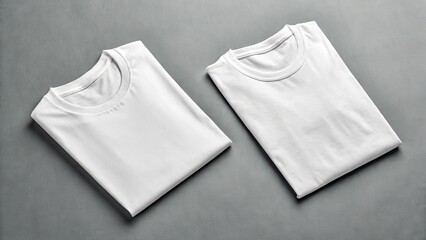 Two Folded White T-Shirts on Gray Background Mockup, Apparel, Clothing, Design, Minimalist T-shirt mockup, product photography