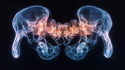 Abstract Pelvis Anatomy: A Glowing, Symmetrical X-Ray Visualization of the Human Pelvic Bone Structure