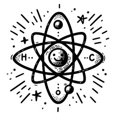 Atom Hand Drawn Physics Doodle Icon on a white isolated background
