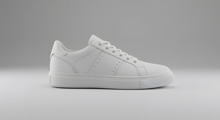 odern white sneaker with beige sole isolated on light background for fashion footwear and casual lifestyle design