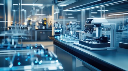 Obraz premium A futuristic lab using quantum sensor technology, with quantum sensors detecting and measuring quantum states, environmental changes, and material properties
