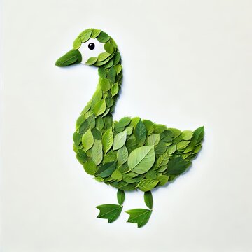 Green leaf goose artwork flat composition arrangement nature decoration style 2178