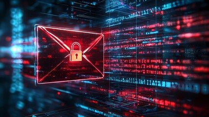 Secure electronic correspondence with encryption and data protection technology illustration.