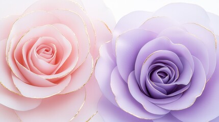 Fototapeta premium Elegant Pink and Lavender Roses with Delicate Gold Edges for Decoration