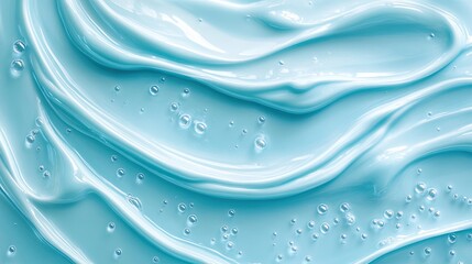 Cosmetic gel texture. Sanitizer, antibacterial clear blue gel waves background. Skincare transparent creamy product with bubbles