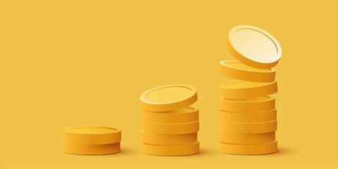 Growing stack of golden coins. Economics concept.