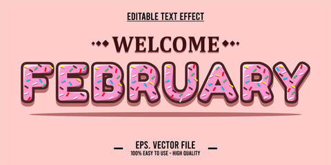 Welcome february, typography word art illustration, poster, editable text effect, file EPS
