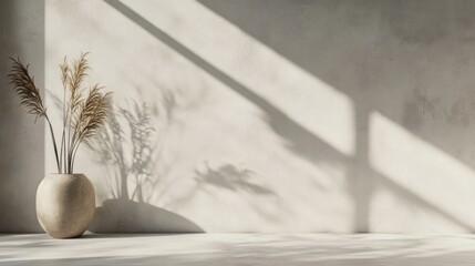 a vase with some plants in it sitting on a floor