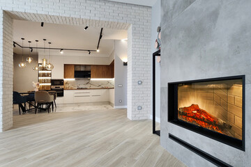 The interior of the apartment has a fireplace and a wide passage to the kitchen with an .exquisite...