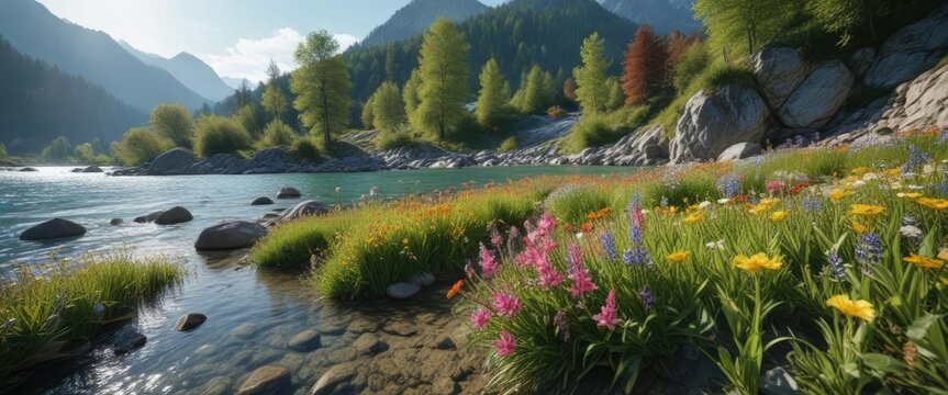 Alpine flowers blooming on the isar river bank, alpines, plant