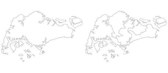 Singapore map, Singapore outline and districts administration map set - illustration version