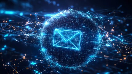 Obraz premium Digital lock on an email icon indicating privacy protection and secure data communication, cybersecurity concept, encrypted messaging, book illustration style