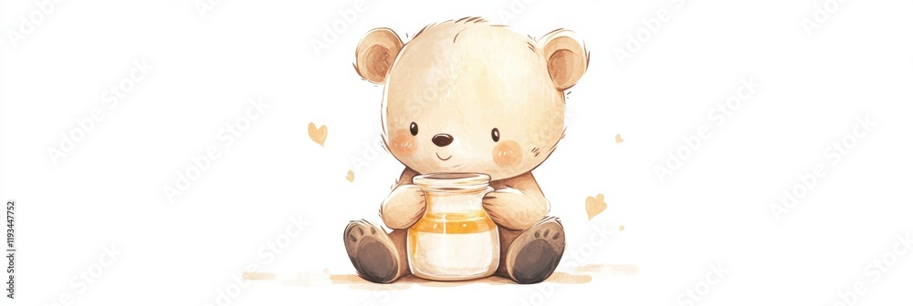 Fototapete cute illustrated bear enjoying honey with a joyful expression in a playful and cheerful setting. gen
