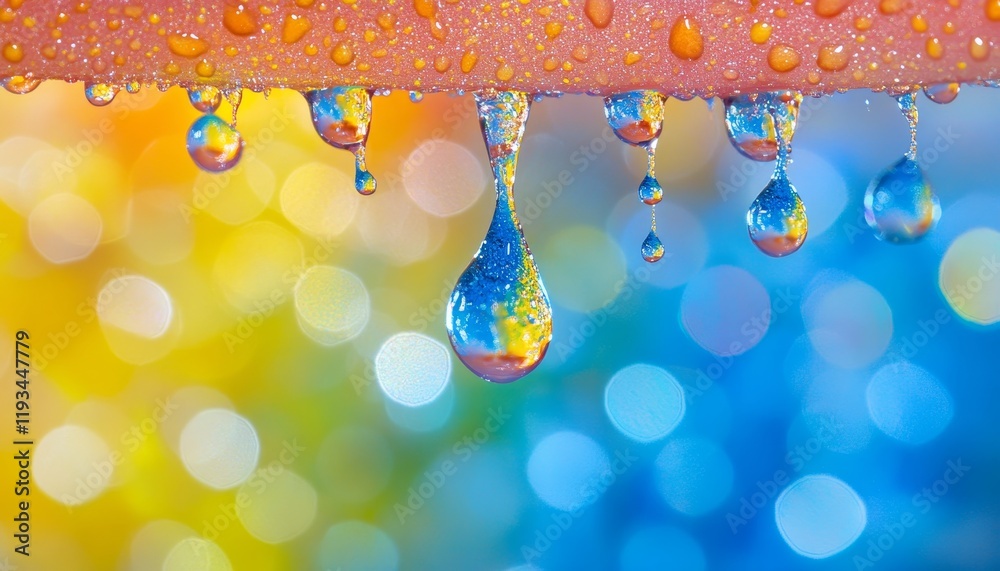Wall mural water droplets on a colorful background macro photography of water droplets with bokeh