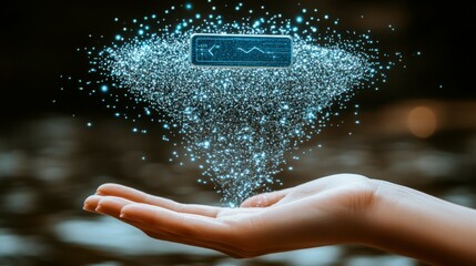 A hand with a holographic digital wallet hovering above it, symbolizing the next-gen of financial technology, with ample space for promotional content or text.